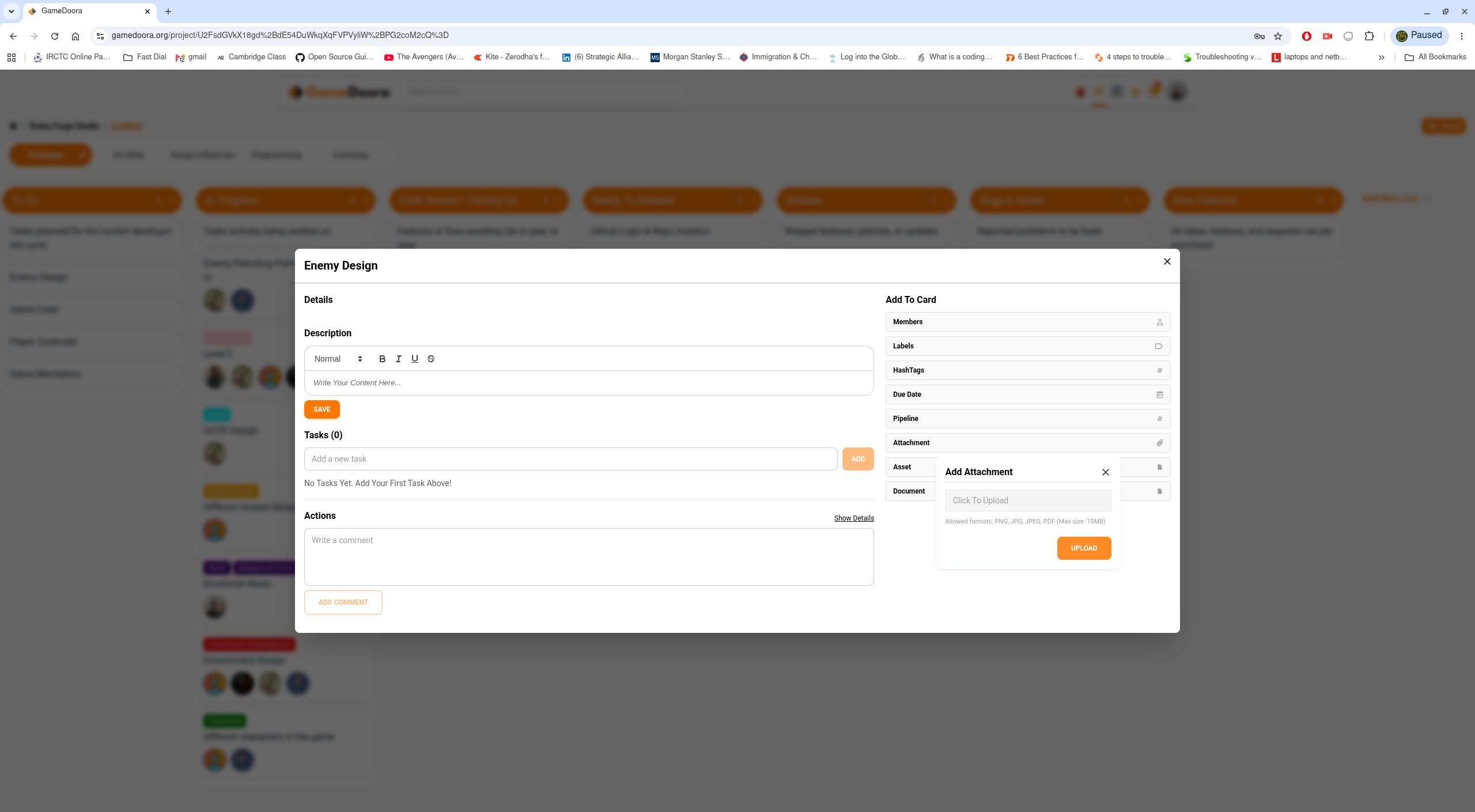 Card attachment view