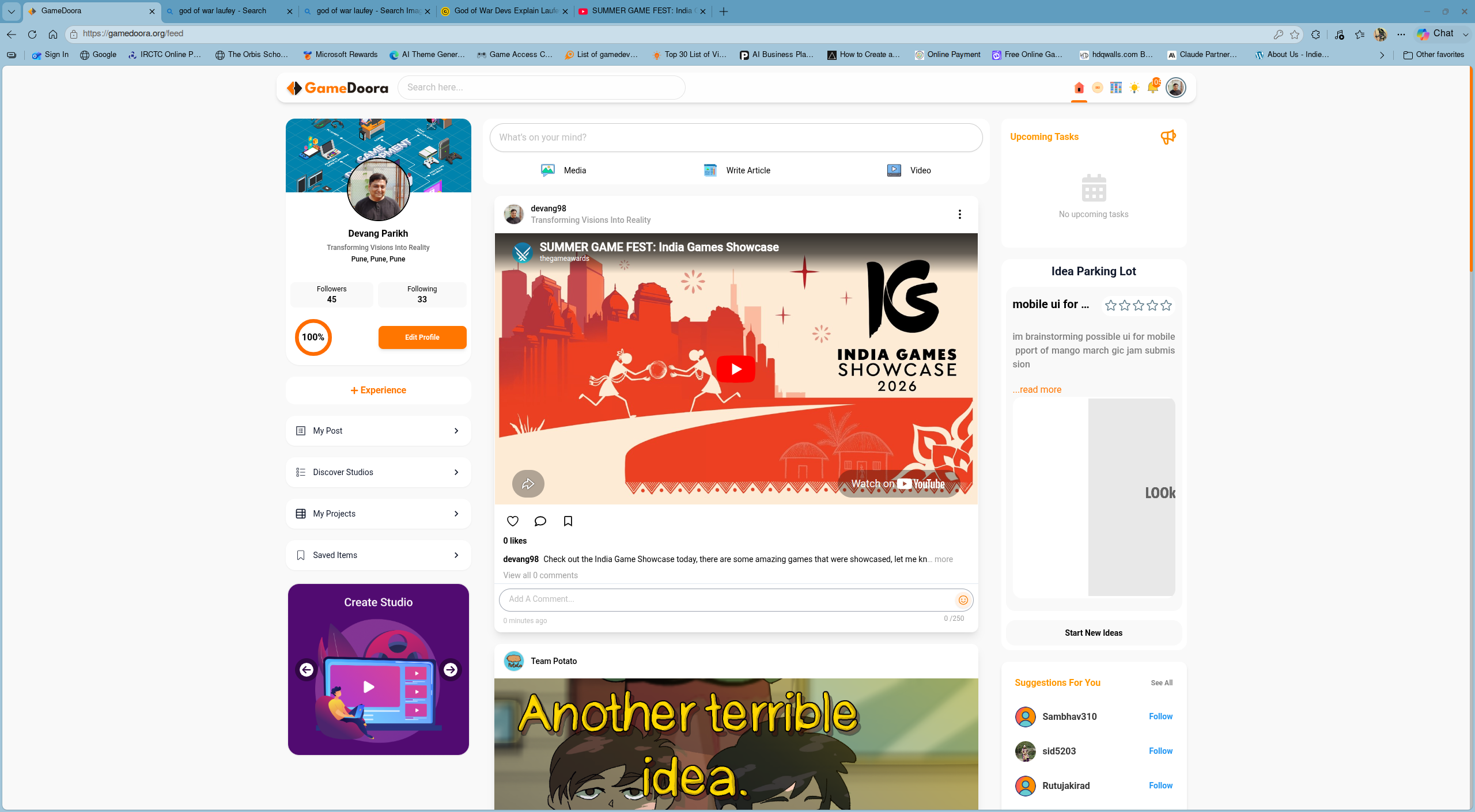 Main dashboard feed