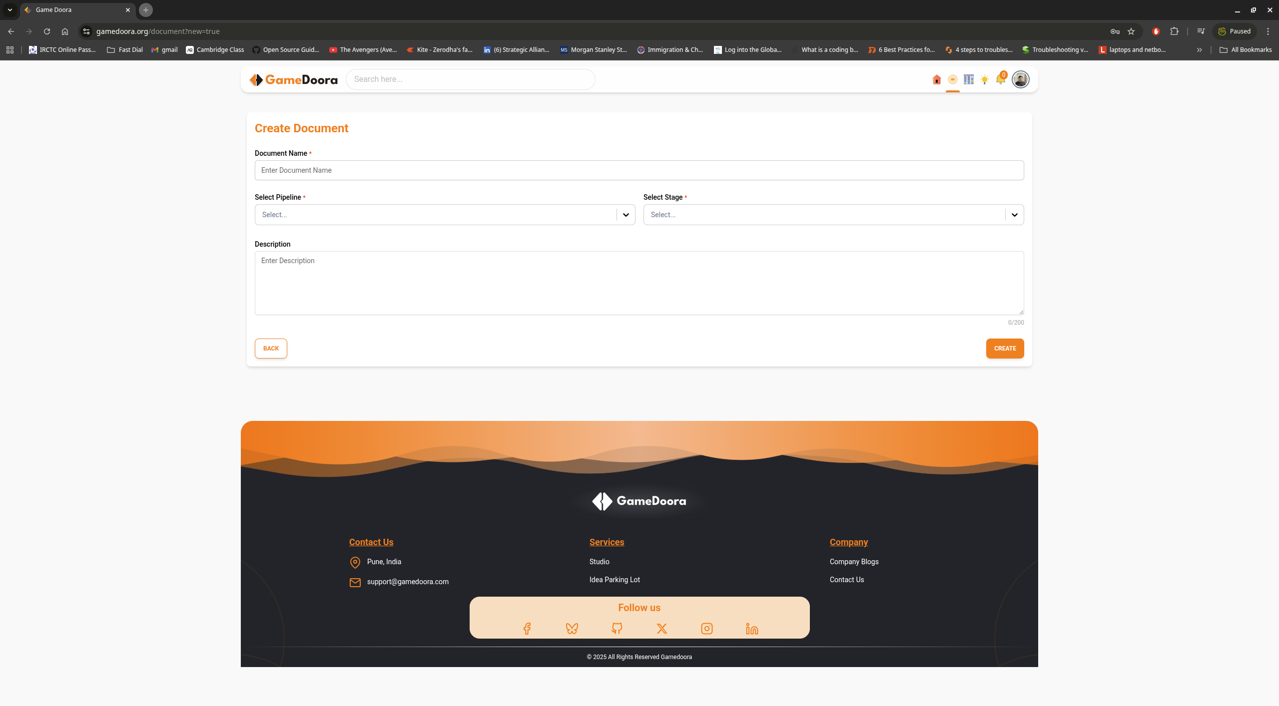 Create document form
