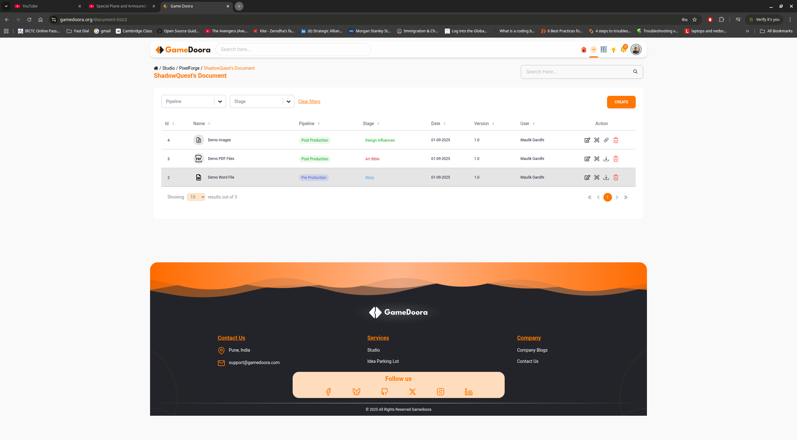 Documents list view