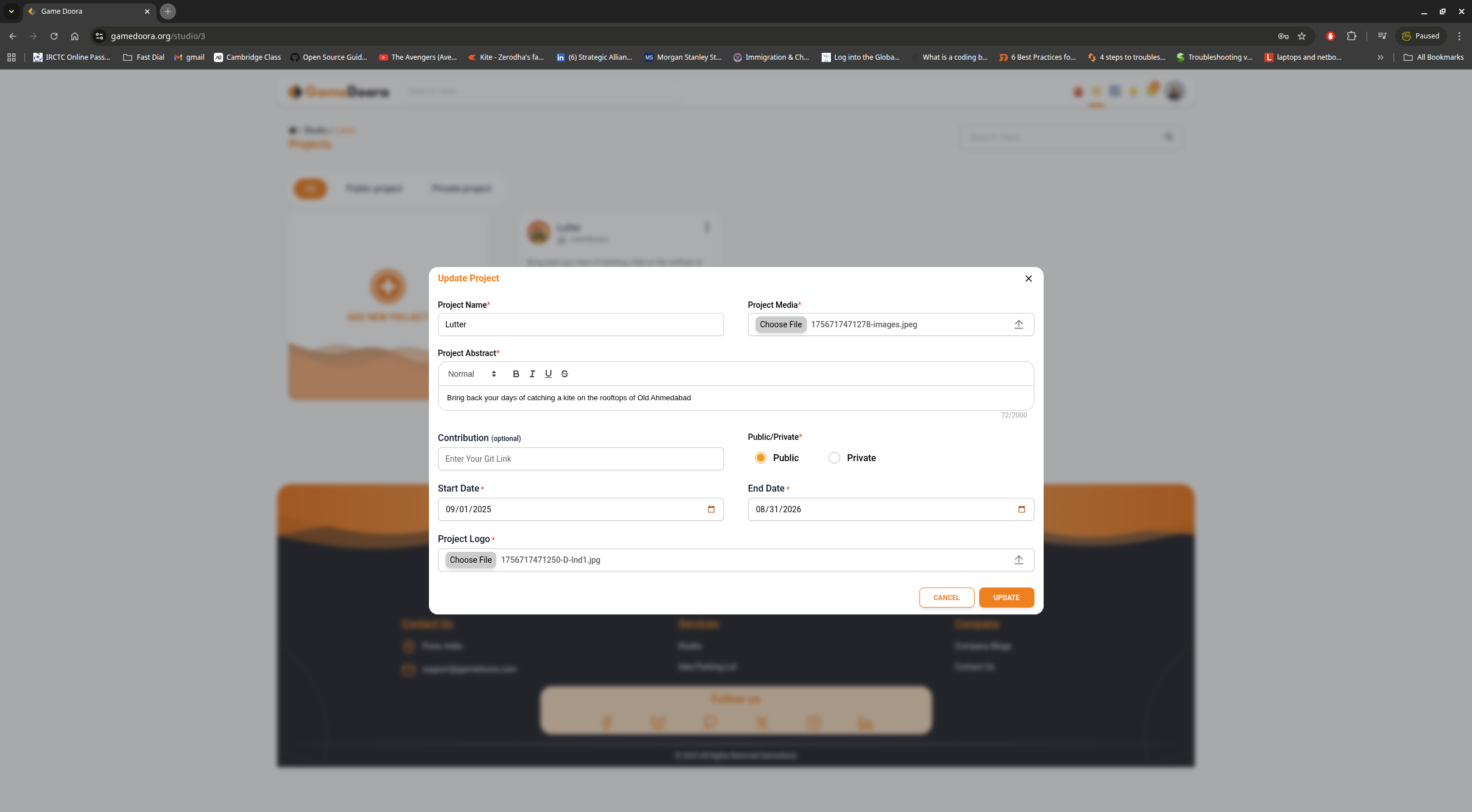 Create new project form