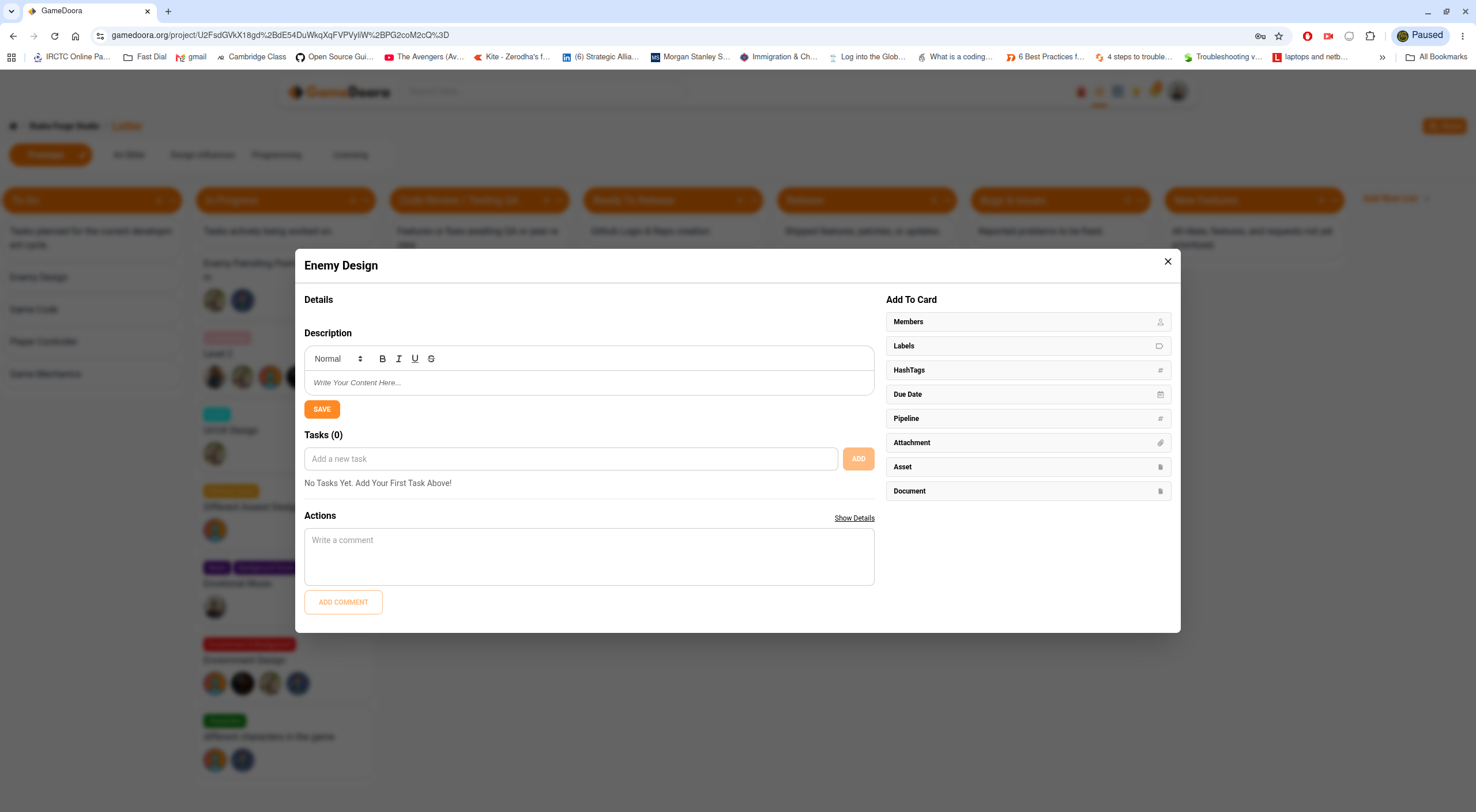 Project card in list view