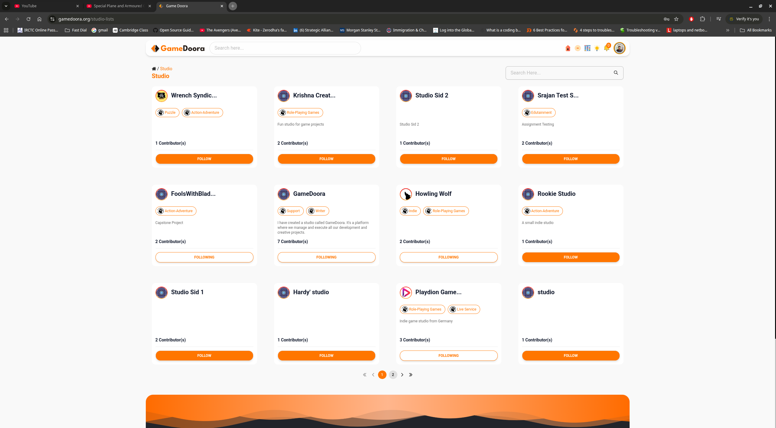 Discover studios page